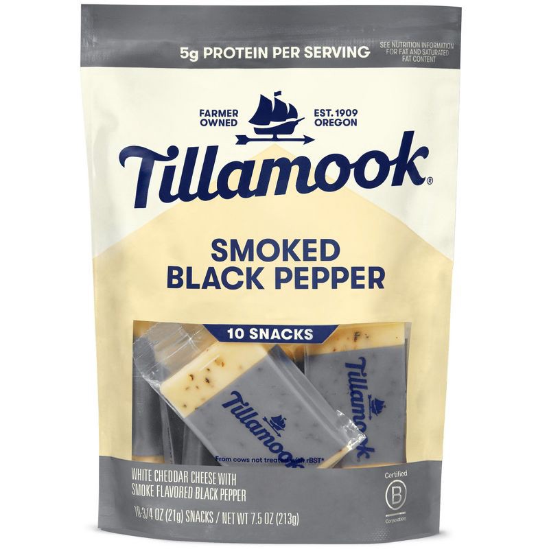 slide 1 of 9, Tillamook Smoked Black Pepper Cheese Snack Portions -7.5oz/10ct, 7.5 oz, 10 ct