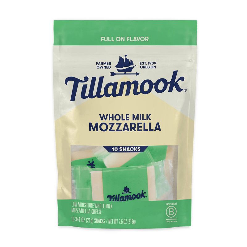 slide 1 of 5, Tillamook Whole Milk Mozzarella Cheese Snack Portion - 7.5oz/10ct, 7.5 oz, 10 ct