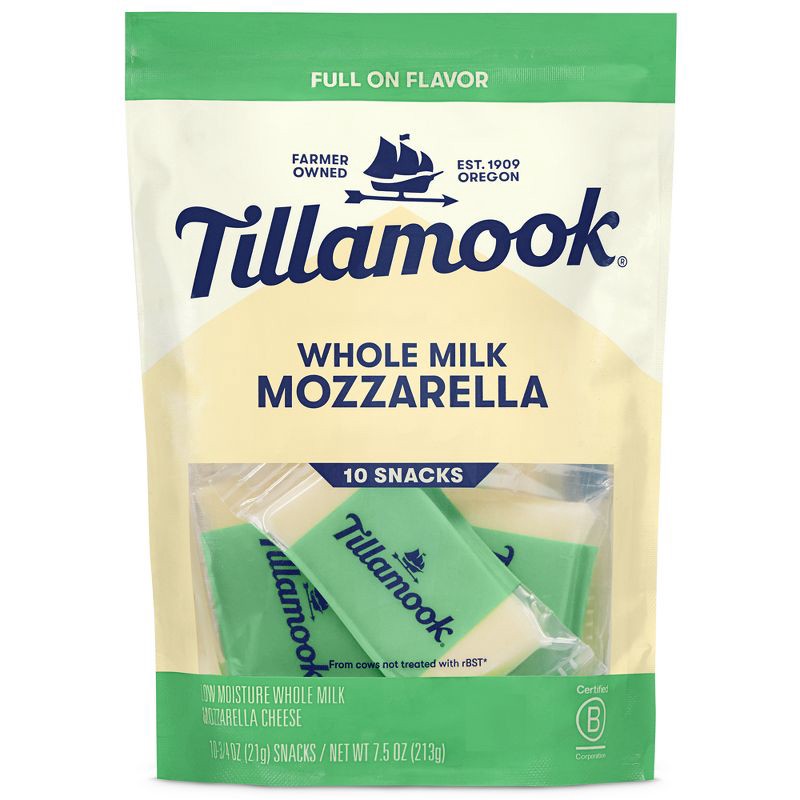 slide 1 of 9, Tillamook Whole Milk Mozzarella Cheese Snack Portion - 7.5oz/10ct, 7.5 oz, 10 ct