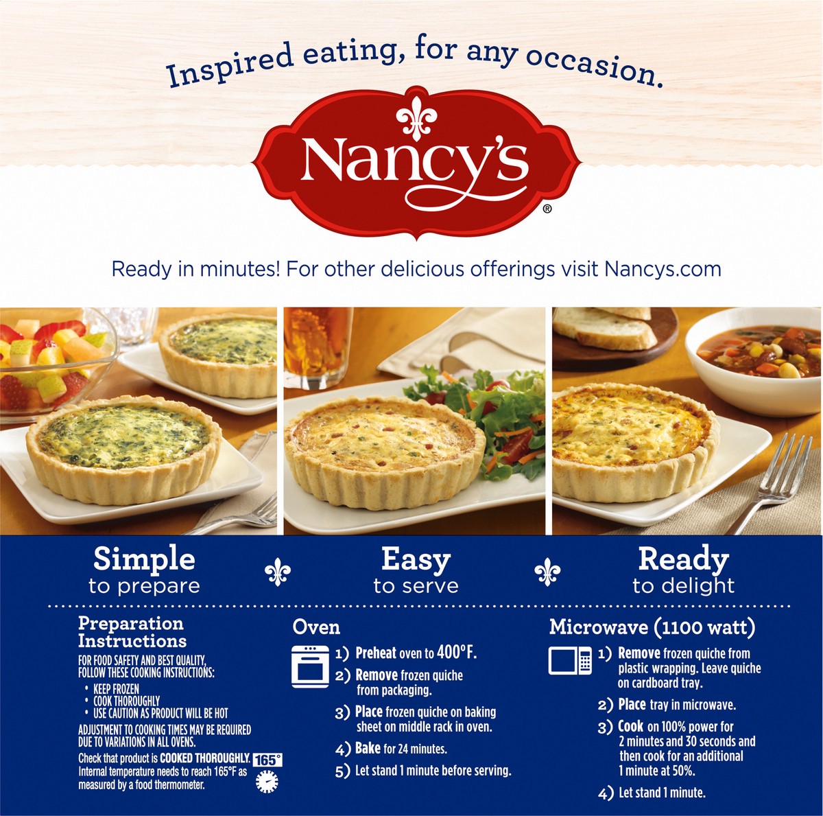 slide 5 of 9, Nancy's Lorraine Quiche with Eggs, Swiss Cheese, Bacon, Onion & Chives Frozen Meal, 6 oz Box, 6 oz