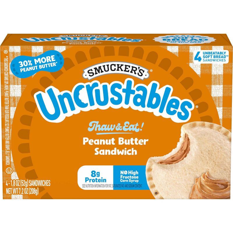 slide 1 of 9, Smucker's Uncrustables Frozen Peanut Butter Sandwich - 7.2oz/4ct, 4 ct; 7.2 oz