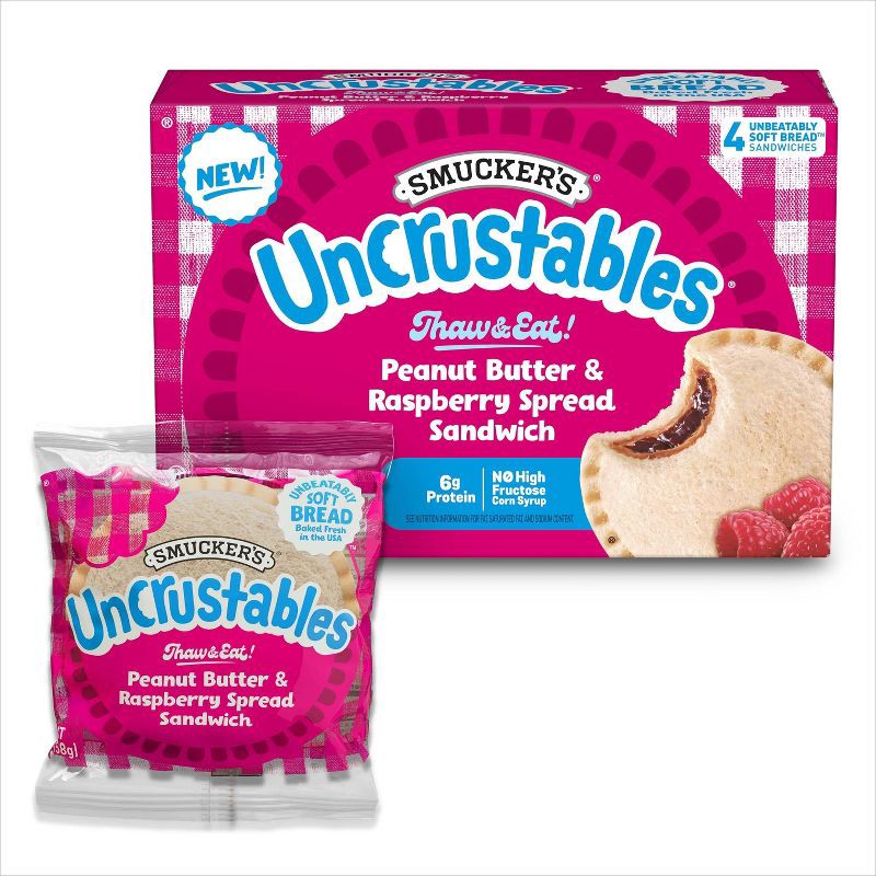 slide 2 of 10, Smucker's Uncrustables Frozen Peanut Butter & Raspberry Spread Sandwich - 8oz/4ct, 4 ct; 8 oz