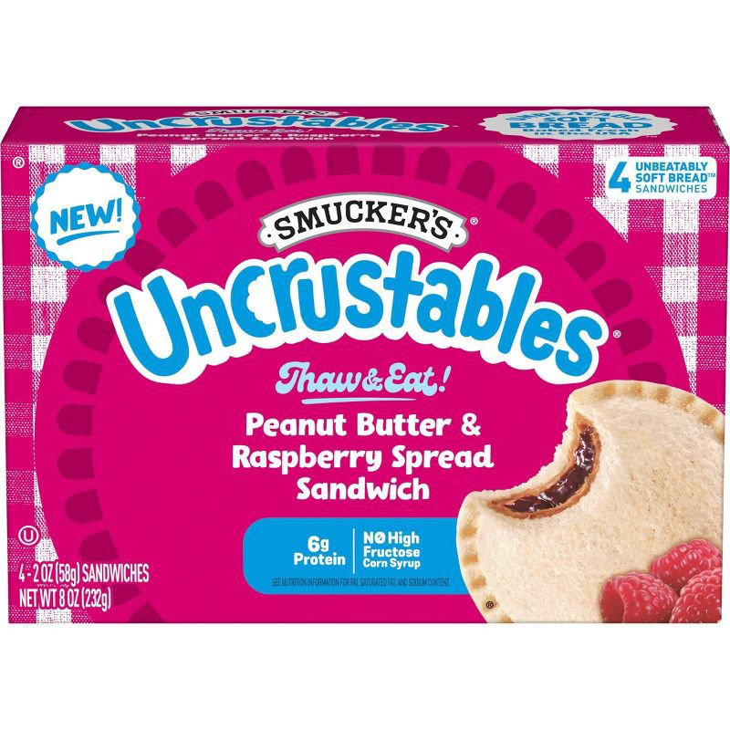 slide 1 of 10, Smucker's Uncrustables Frozen Peanut Butter & Raspberry Spread Sandwich - 8oz/4ct, 4 ct; 8 oz