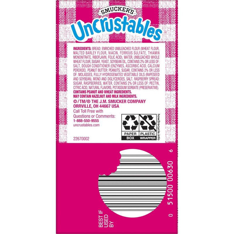 slide 7 of 10, Smucker's Uncrustables Frozen Peanut Butter & Raspberry Spread Sandwich - 8oz/4ct, 4 ct; 8 oz