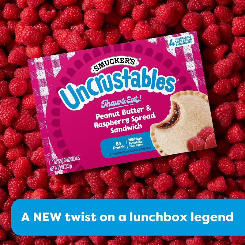 slide 10 of 10, Smucker's Uncrustables Frozen Peanut Butter & Raspberry Spread Sandwich - 8oz/4ct, 4 ct; 8 oz