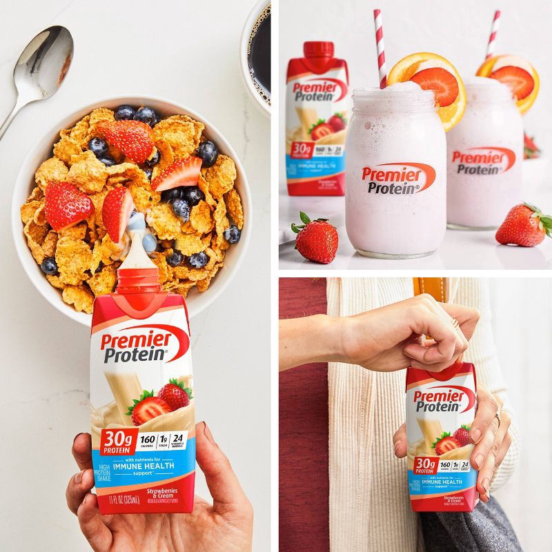 slide 4 of 4, Premier Protein Nutritional Shake Strawberries & Cream Non-Caffeinated - 11 fl oz/12pk, 11 fl oz, 12 ct