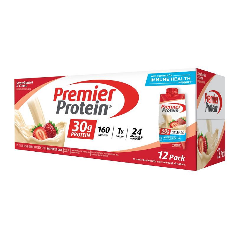 slide 1 of 4, Premier Protein Nutritional Shake Strawberries & Cream Non-Caffeinated - 11 fl oz/12pk, 11 fl oz, 12 ct