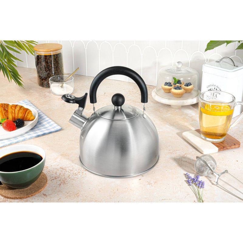 slide 3 of 7, Aroma 1.5qt Stainless Steel Stovetop Kettle Silver: Whistling Tea Kettle with Flip-Up Spout, Small Teapot for Stove, 1.5 qt
