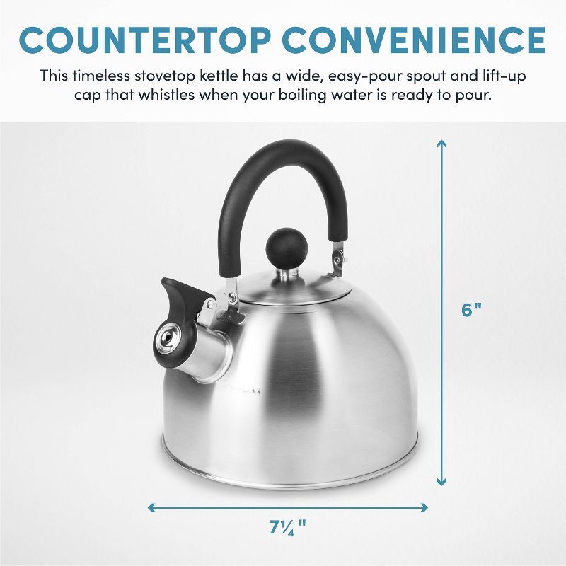 slide 6 of 7, Aroma 1.5qt Stainless Steel Stovetop Kettle Silver: Whistling Tea Kettle with Flip-Up Spout, Small Teapot for Stove, 1.5 qt