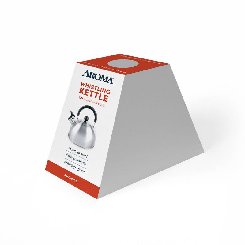 slide 7 of 7, Aroma 1.5qt Stainless Steel Stovetop Kettle Silver: Whistling Tea Kettle with Flip-Up Spout, Small Teapot for Stove, 1.5 qt