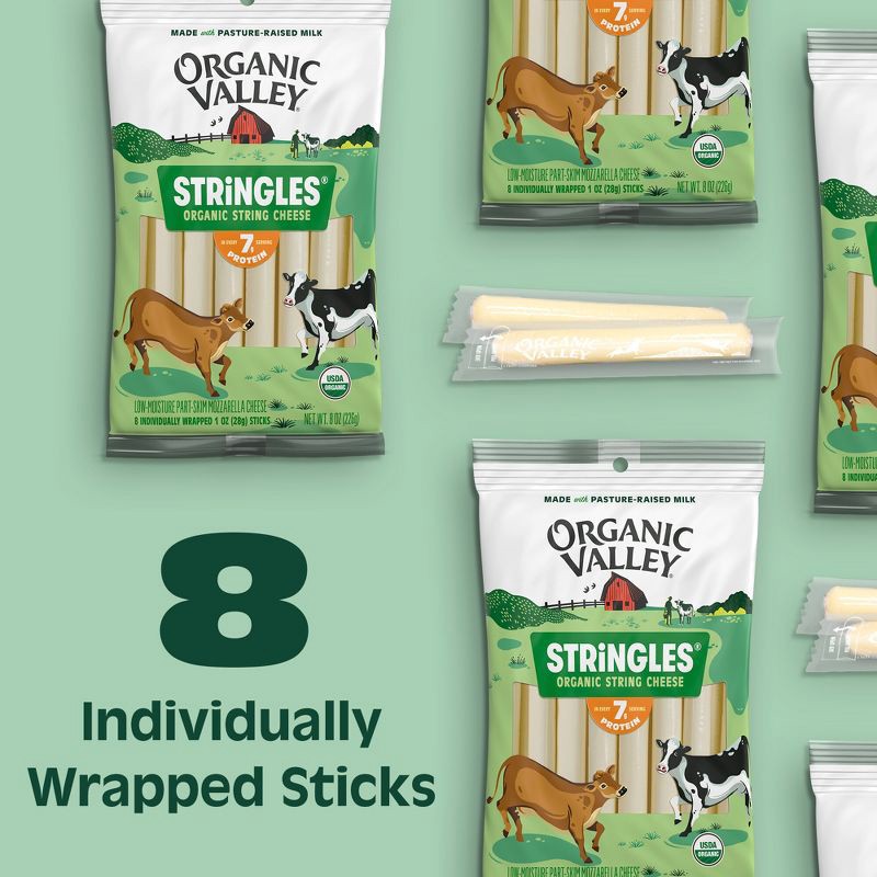 slide 3 of 8, Organic Valley Mozzarella String Cheese - 8oz/8ct, 8 ct; 8 oz