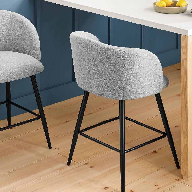 slide 2 of 5, Set of 2 Barrel Back Counter Stools with Metal Base Counter Stool Gray - Room Essentials™, 1 ct