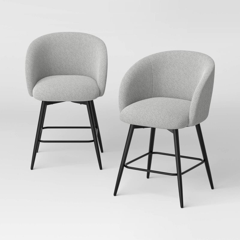 slide 1 of 5, Set of 2 Barrel Back Counter Stools with Metal Base Counter Stool Gray - Room Essentials™, 1 ct