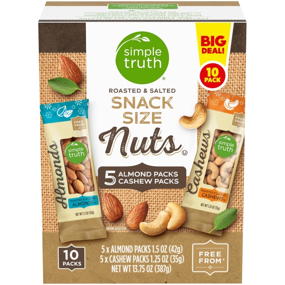 slide 1 of 1, Simple Truth Almond And Cashew Snack Size Nuts, 13.75 oz