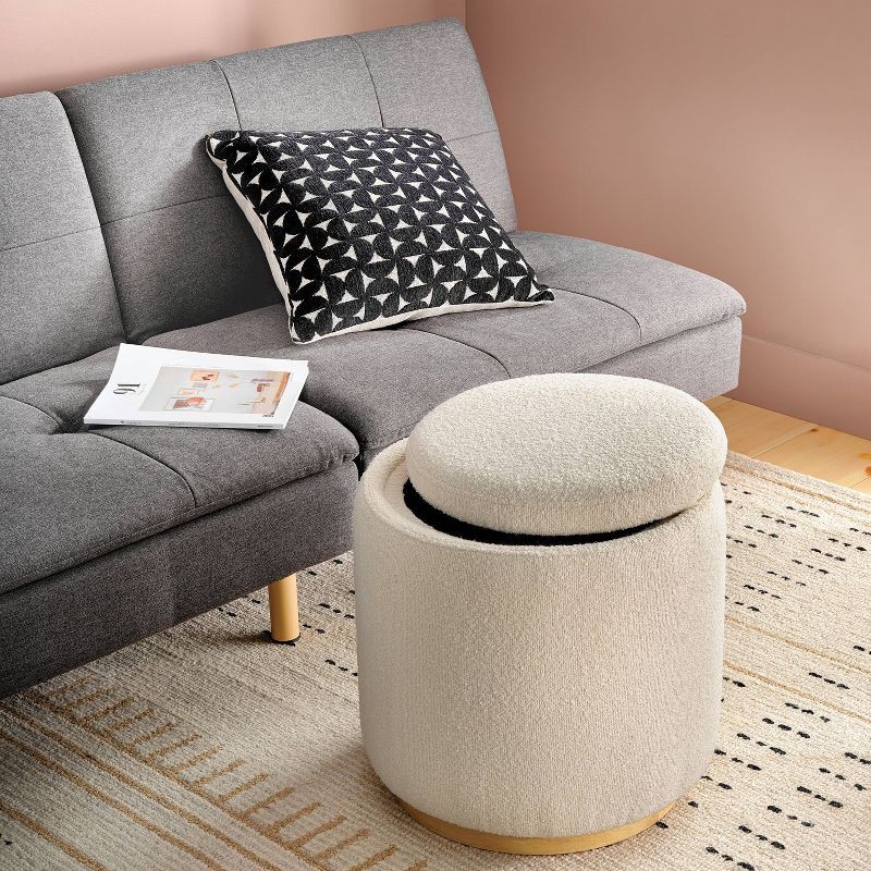 slide 2 of 5, Round Upholstered Storage Ottoman Cream Boucle - Room Essentials™, 1 ct