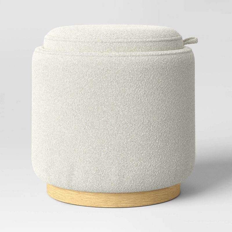 slide 3 of 5, Round Upholstered Storage Ottoman Cream Boucle - Room Essentials™, 1 ct