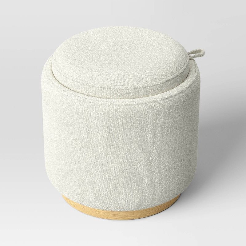 slide 1 of 5, Round Upholstered Storage Ottoman Cream Boucle - Room Essentials™, 1 ct