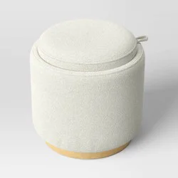 Round Upholstered Storage Ottoman Cream Boucle - Room Essentials™
