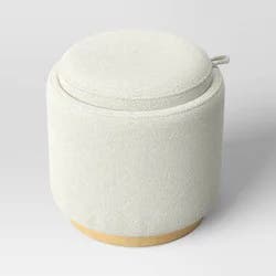 Round Upholstered Storage Ottoman Cream Boucle - Room Essentials™