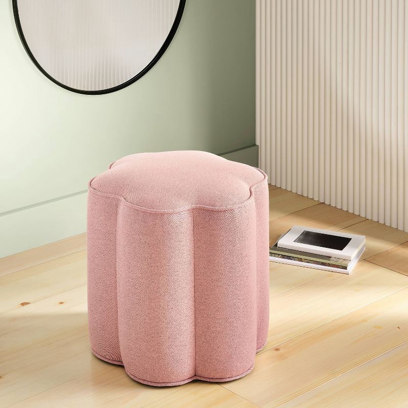 slide 2 of 5, Scalloped Upholstered Ottoman Pink - Room Essentials™, 1 ct