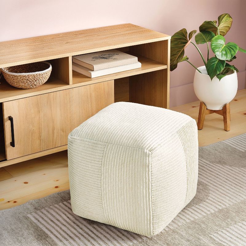 slide 2 of 5, Ribbed Pouf Ottoman Cream - Room Essentials™, 1 ct