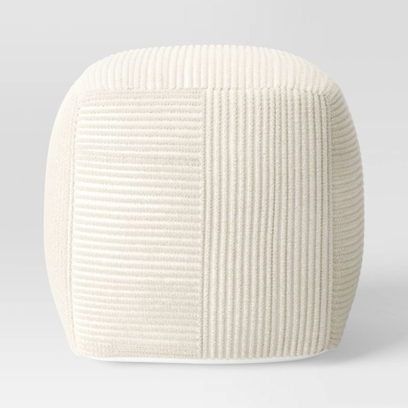 slide 3 of 5, Ribbed Pouf Ottoman Cream - Room Essentials™, 1 ct