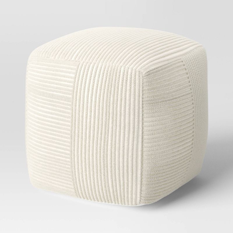 slide 1 of 5, Ribbed Pouf Ottoman Cream - Room Essentials™, 1 ct