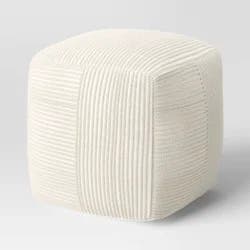 Ribbed Pouf Ottoman Cream - Room Essentials™