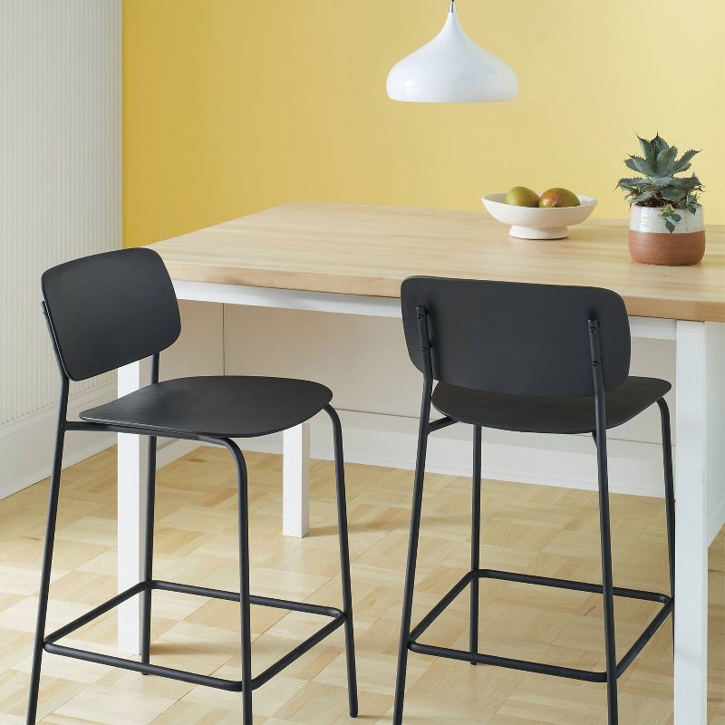 slide 2 of 5, Set of 2 24" Molded Plastic with Metal Base Counter Height Barstool Black - Room Essentials™, 1 ct