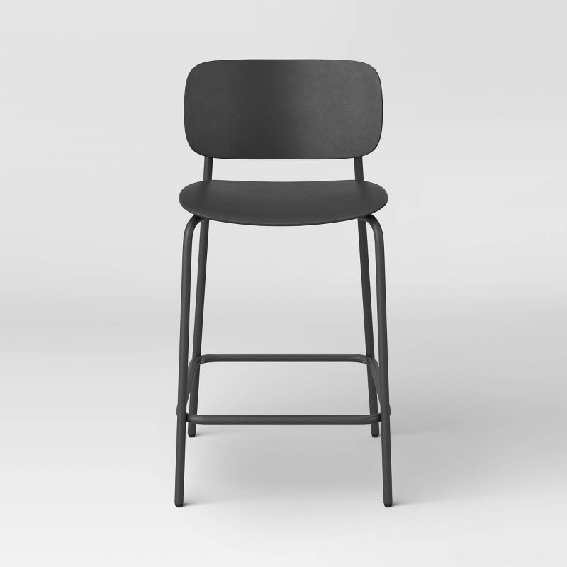slide 3 of 5, Set of 2 24" Molded Plastic with Metal Base Counter Height Barstool Black - Room Essentials™, 1 ct