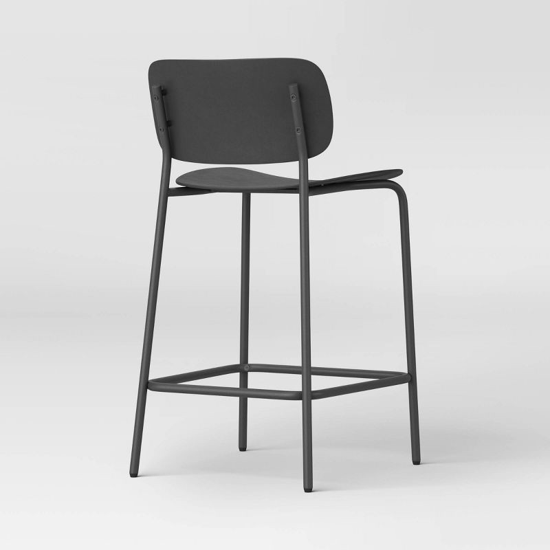 slide 4 of 5, Set of 2 24" Molded Plastic with Metal Base Counter Height Barstool Black - Room Essentials™, 1 ct
