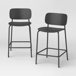 Set of 2 24" Molded Plastic with Metal Base Counter Height Barstool Black - Room Essentials™