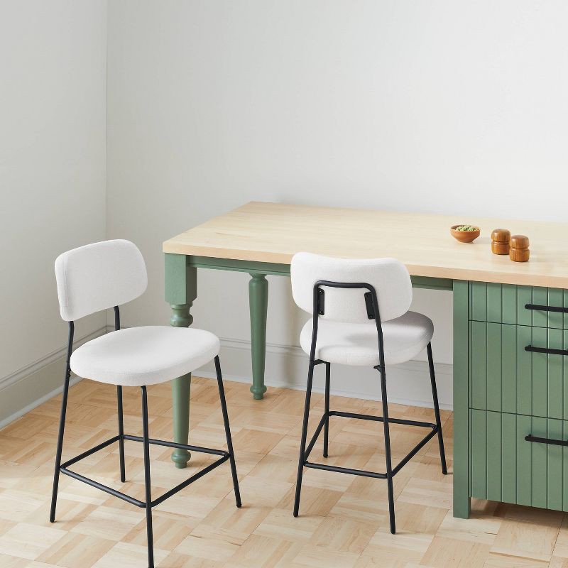 slide 2 of 5, Set of 2 24" Upholstered with Metal Base Counter Height Barstool Cream Boucle - Room Essentials™, 1 ct