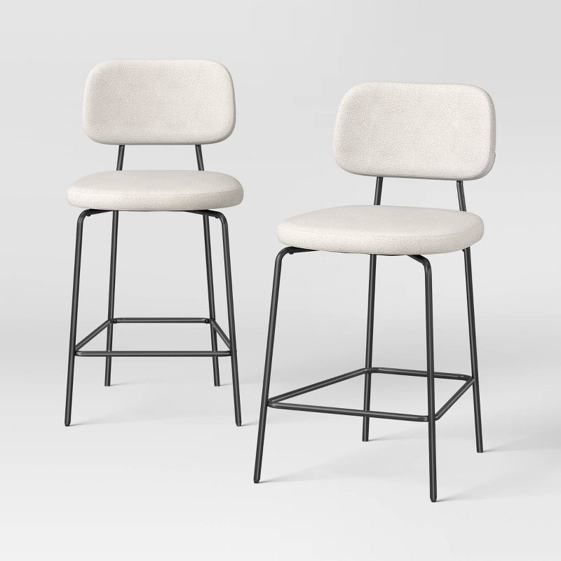 slide 1 of 5, Set of 2 24" Upholstered with Metal Base Counter Height Barstool Cream Boucle - Room Essentials™, 1 ct
