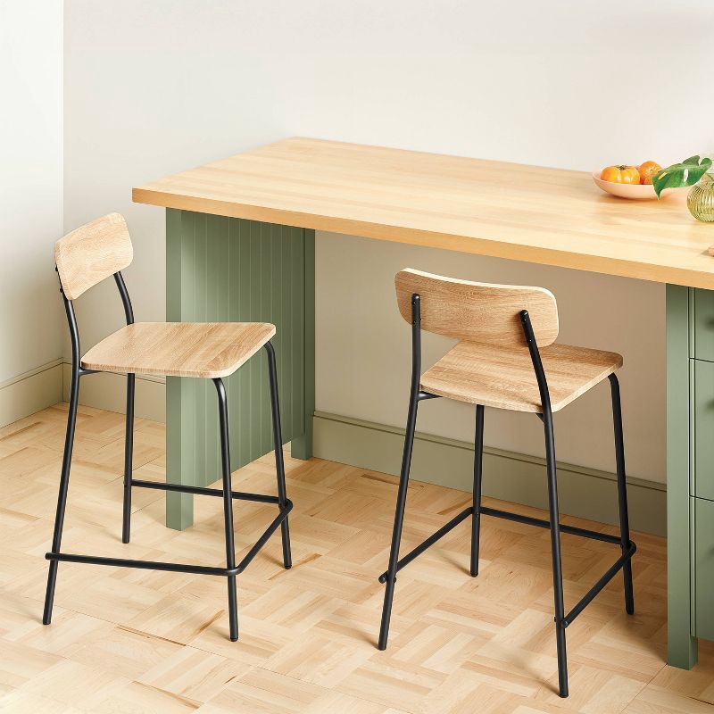 slide 2 of 6, Set of 2 24" Wood with Metal Base Counter Stool Natural - Room Essentials™, 1 ct