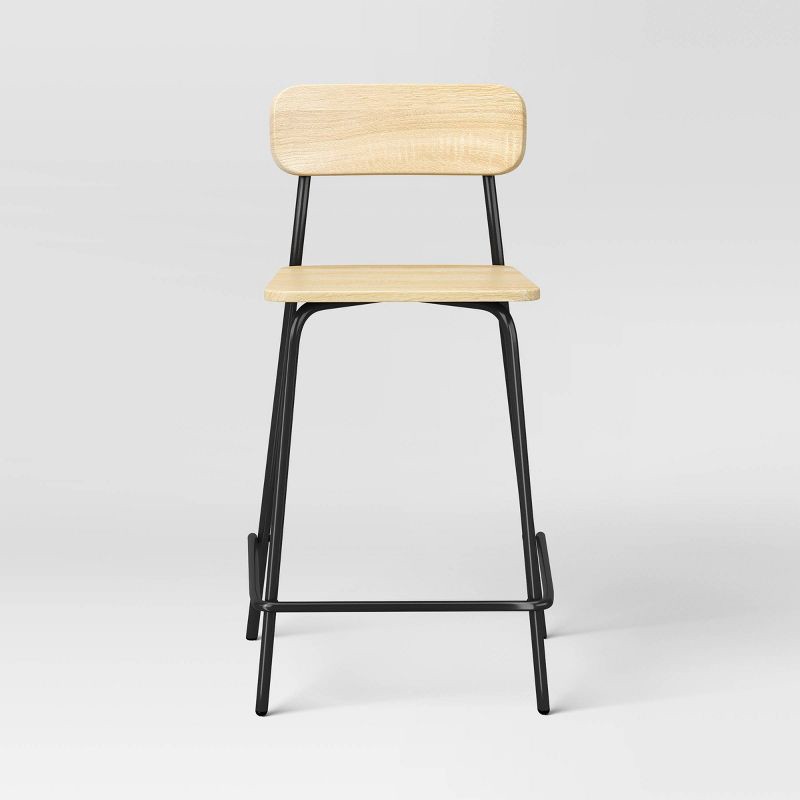 slide 3 of 6, Set of 2 24" Wood with Metal Base Counter Stool Natural - Room Essentials™, 1 ct