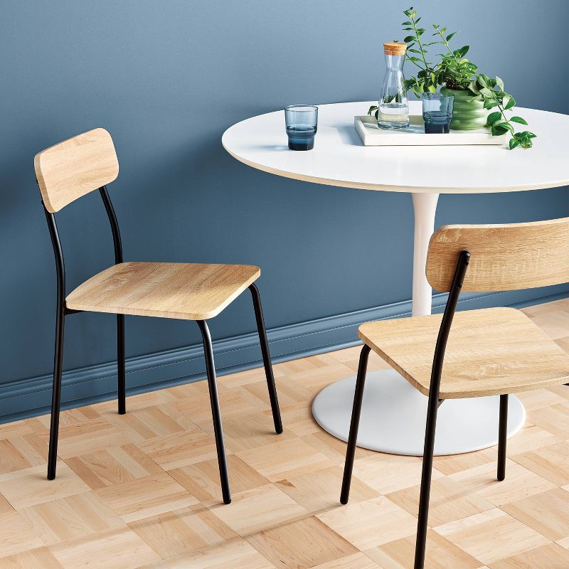slide 2 of 6, Set of 2 Wood with Metal Base Dining Chair Natural - Room Essentials™, 1 ct