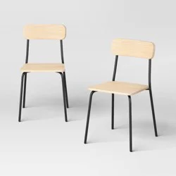 Set of 2 Wood with Metal Base Dining Chair Natural - Room Essentials™