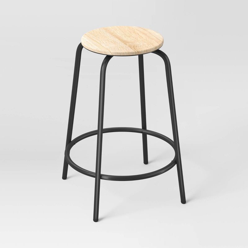 slide 3 of 6, Set of 2 24" Wood with and Metal Base Backless Counter Height Barstool Stool Natural - Room Essentials™, 1 ct