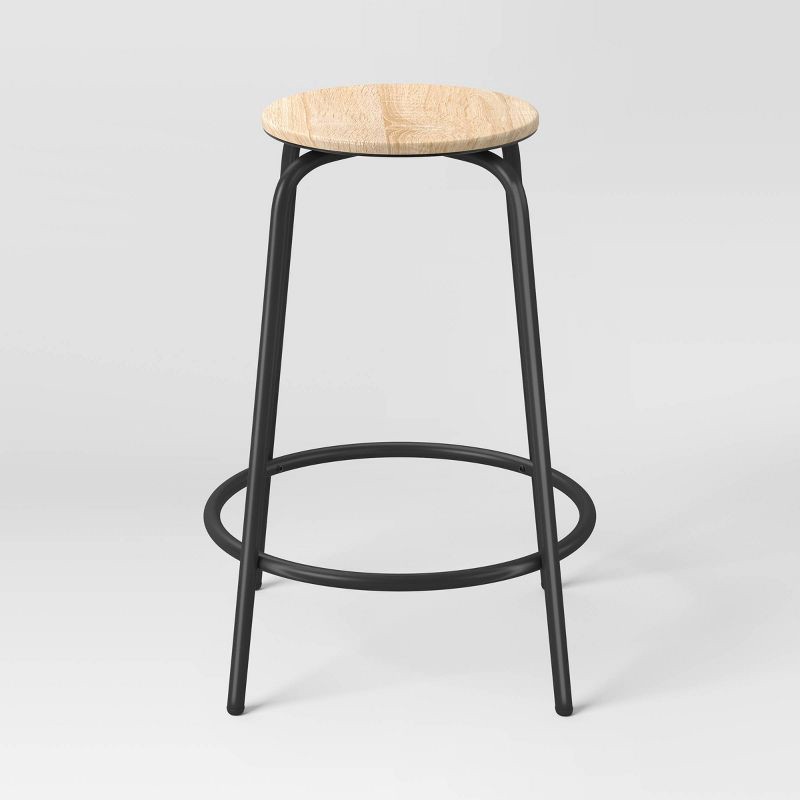 slide 4 of 6, Set of 2 24" Wood with and Metal Base Backless Counter Height Barstool Stool Natural - Room Essentials™, 1 ct