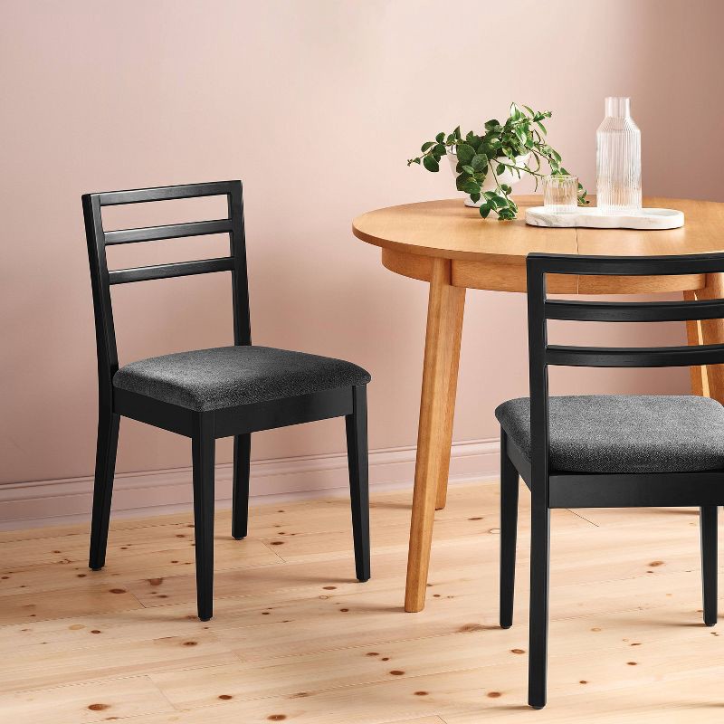 slide 2 of 5, Set of 2 Ladder Back Dining Chair With Padded Seat Black - Room Essentials™, 1 ct