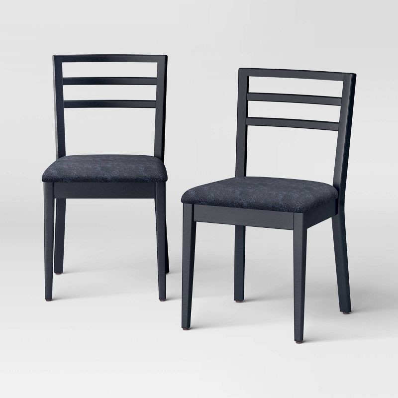 slide 1 of 5, Set of 2 Ladder Back Dining Chair With Padded Seat Black - Room Essentials™, 1 ct