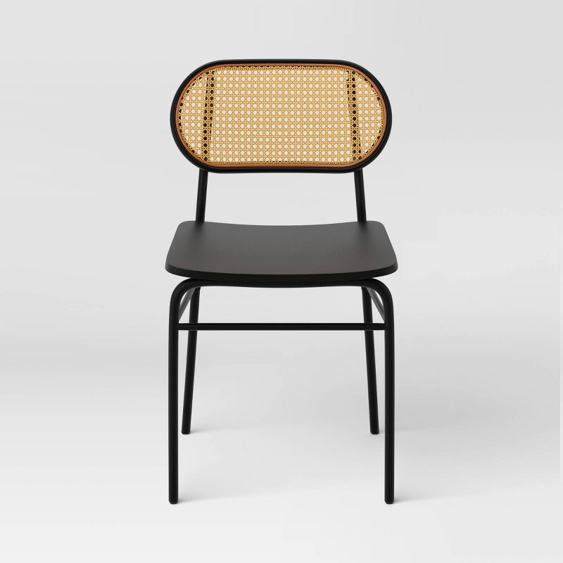 slide 3 of 7, Set of 2 Woven Back Metal Dining Chair Black - Room Essentials™, 1 ct