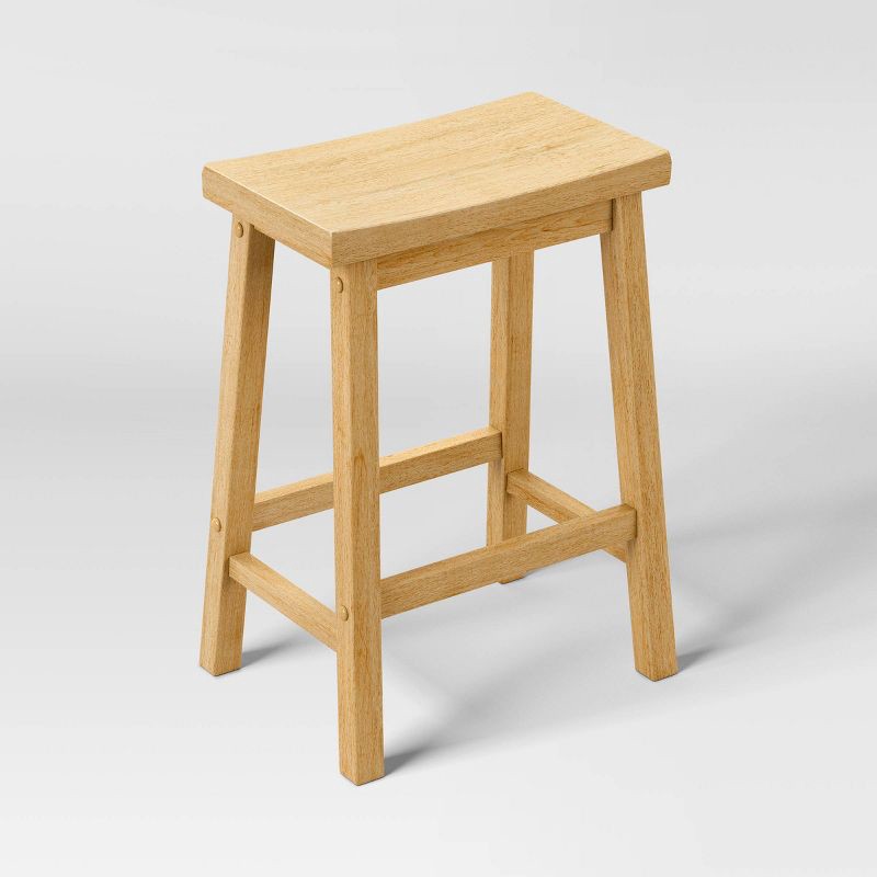 slide 3 of 6, Set of 2 24" Solid Wood Backless Saddle Counter Height Barstools Natural - Room Essentials™, 1 ct