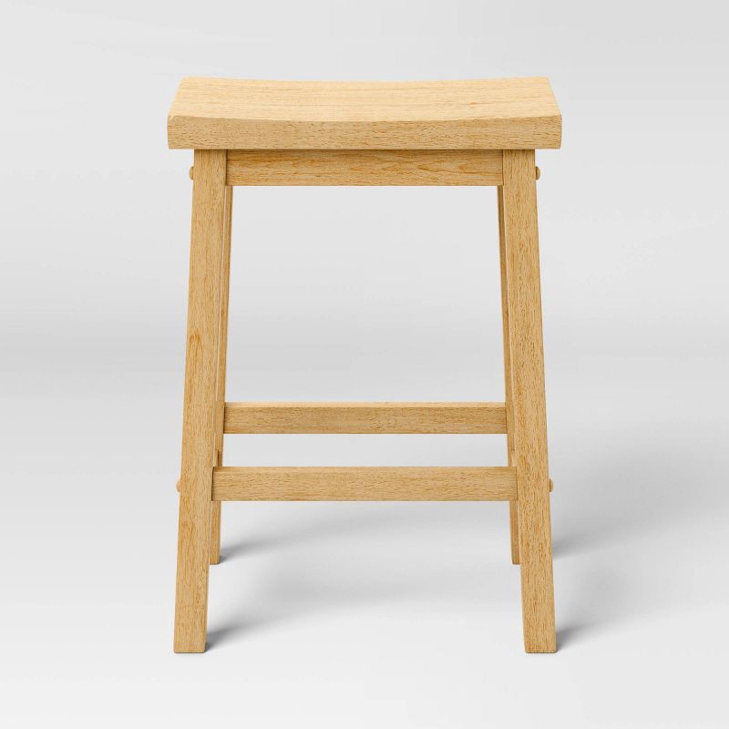 slide 4 of 6, Set of 2 24" Solid Wood Backless Saddle Counter Height Barstools Natural - Room Essentials™, 1 ct