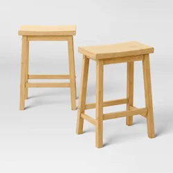 Set of 2 24" Solid Wood Backless Saddle Counter Height Barstools Natural - Room Essentials™