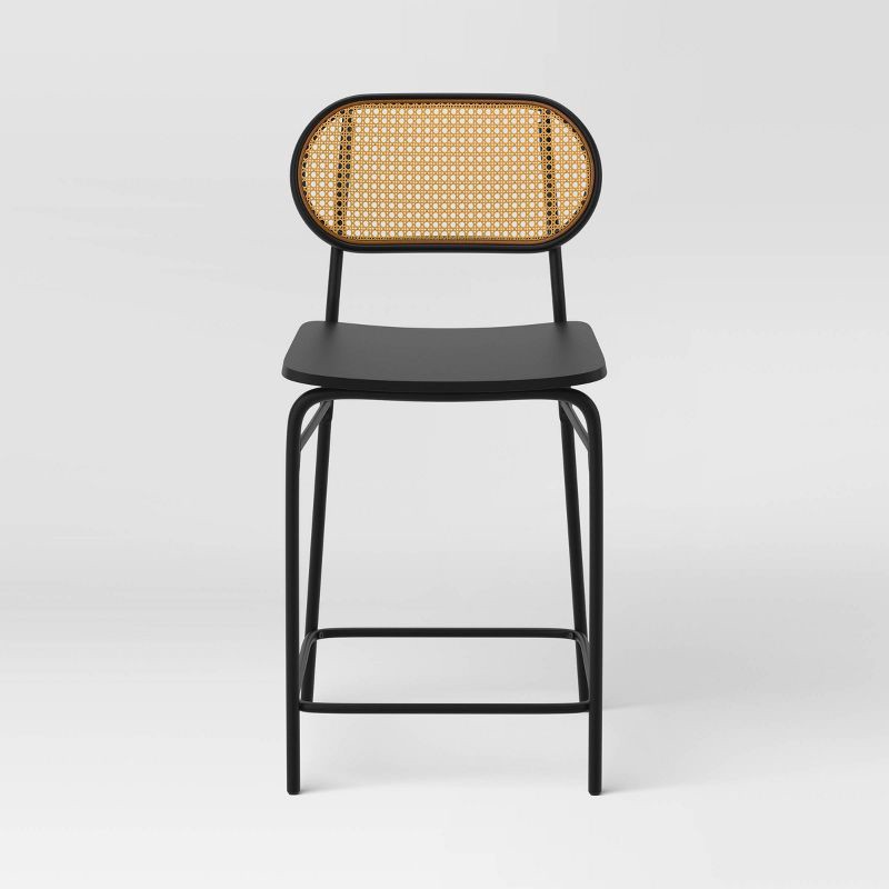 slide 3 of 7, Set of 2 24" Woven Back Metal Counter Height Barstool Black - Room Essentials™, 1 ct