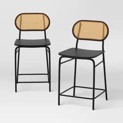 Set of 2 24" Woven Back Metal Counter Height Barstool Black - Room Essentials™