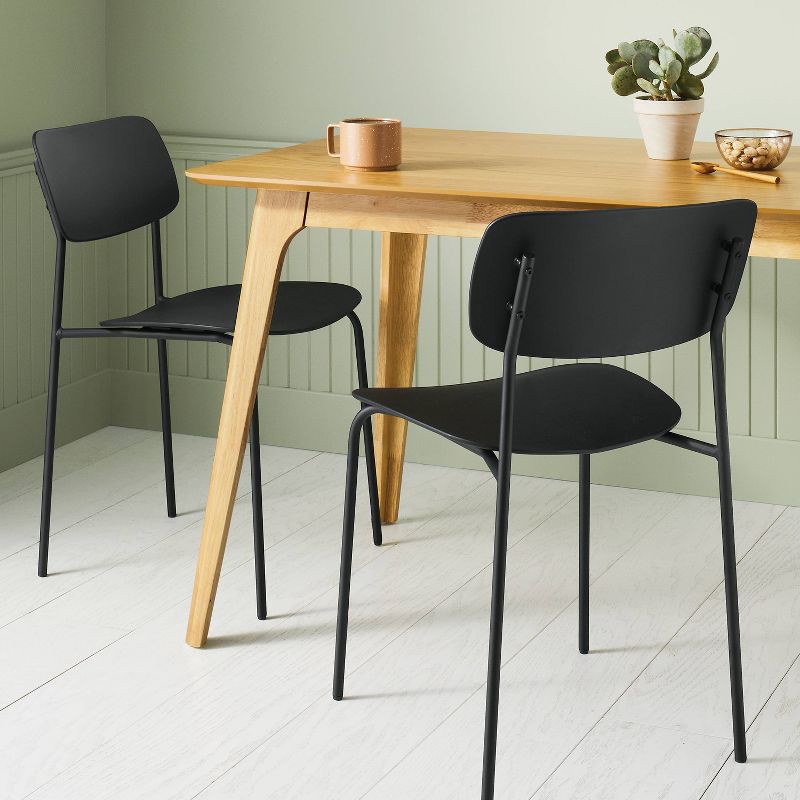 slide 2 of 5, Set of 2 Molded Plastic with Metal Base Dining Chair Black - Room Essentials™, 1 ct