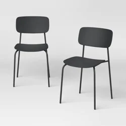 Set of 2 Molded Plastic with Metal Base Dining Chair Black - Room Essentials™
